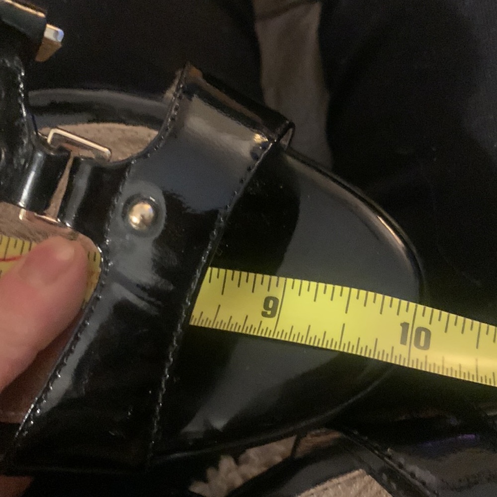 SOFFT BLACK PATENT LEATHER PLATFORM CAGE GLADIATOR SANDALS GOLD STUDS - Picture 13 of 16